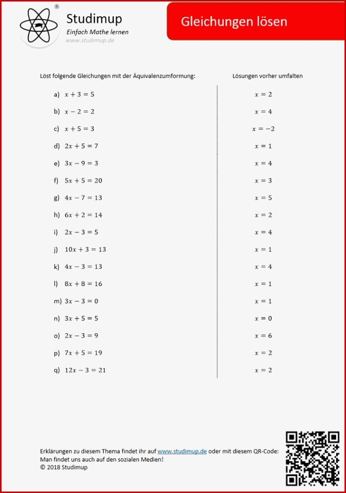 Arbeitsblatt Zum Lösen Von Gleichungen Es Kann Als