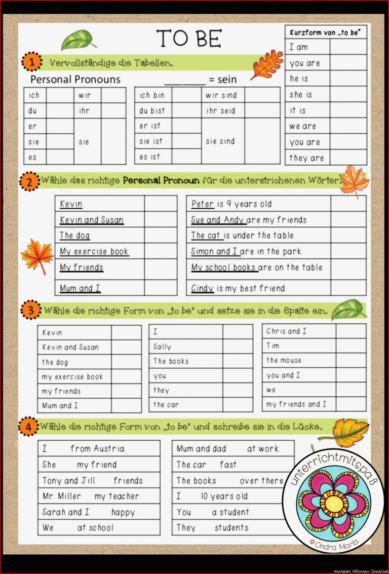 Arbeitsblatt zum Üben von Personal Pronouns und 