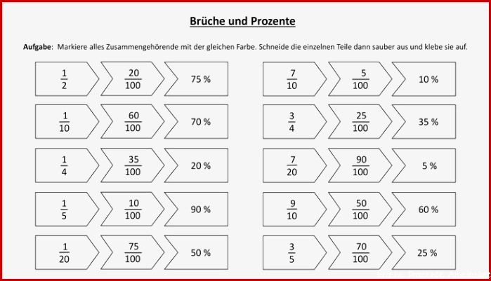 Arbeitsblatt Zuordnung Brüche und Prozente