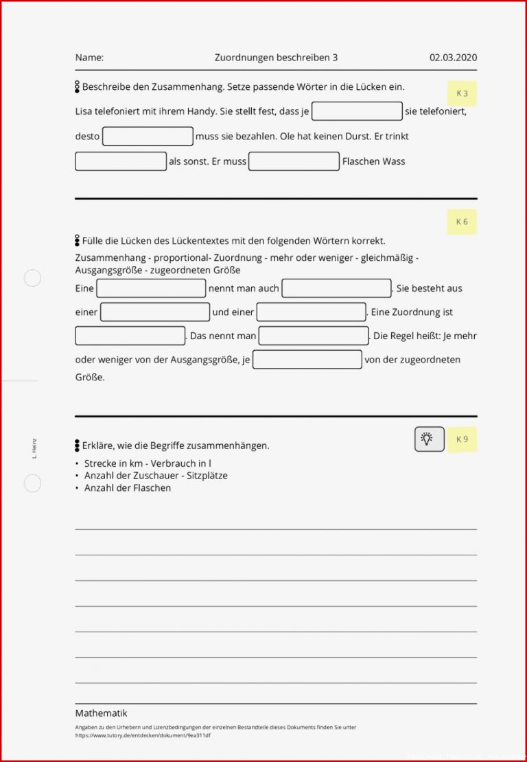 Arbeitsblatt Zuordnungen beschreiben 3 Mathematik