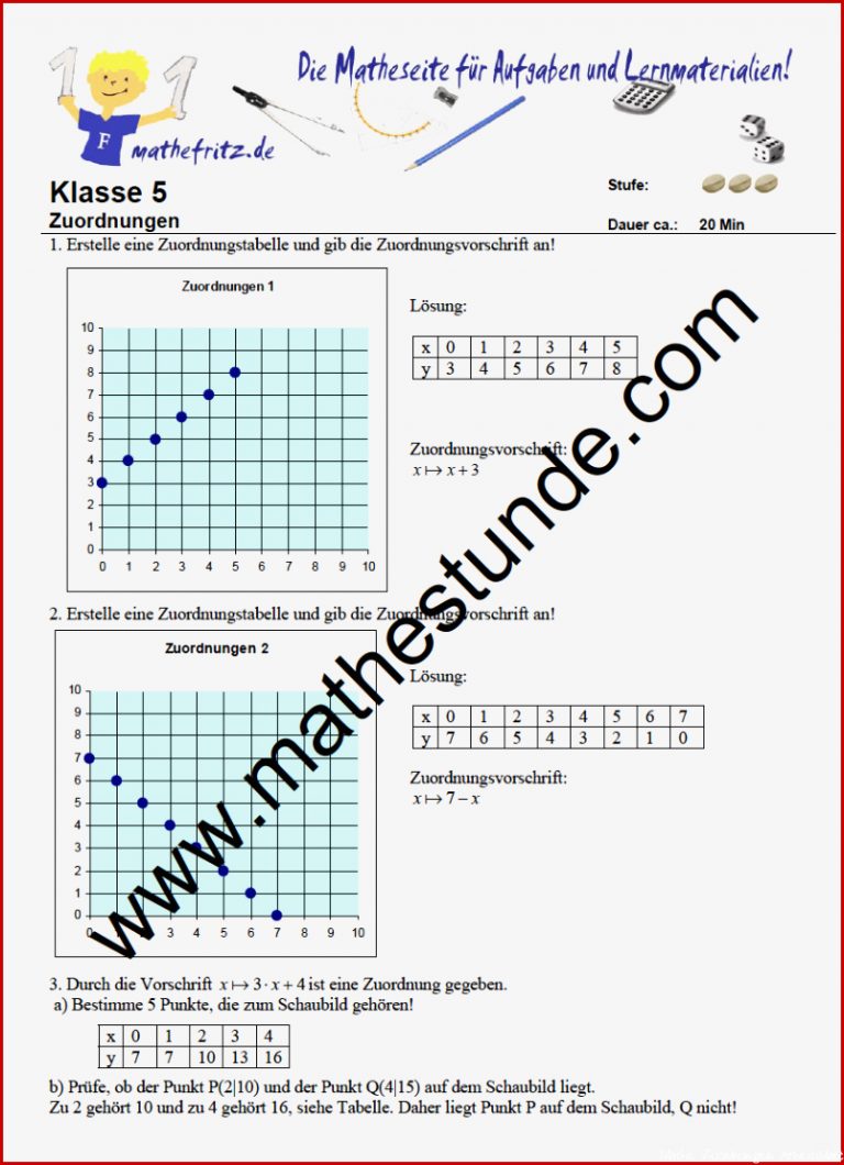 Arbeitsblatt Zuordnungen Klasse 5