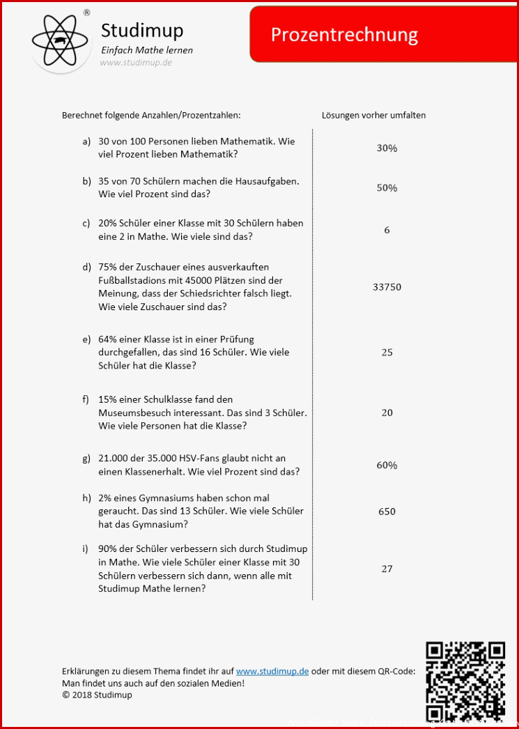 Arbeitsblatt zur Prozentrechnung Studimup