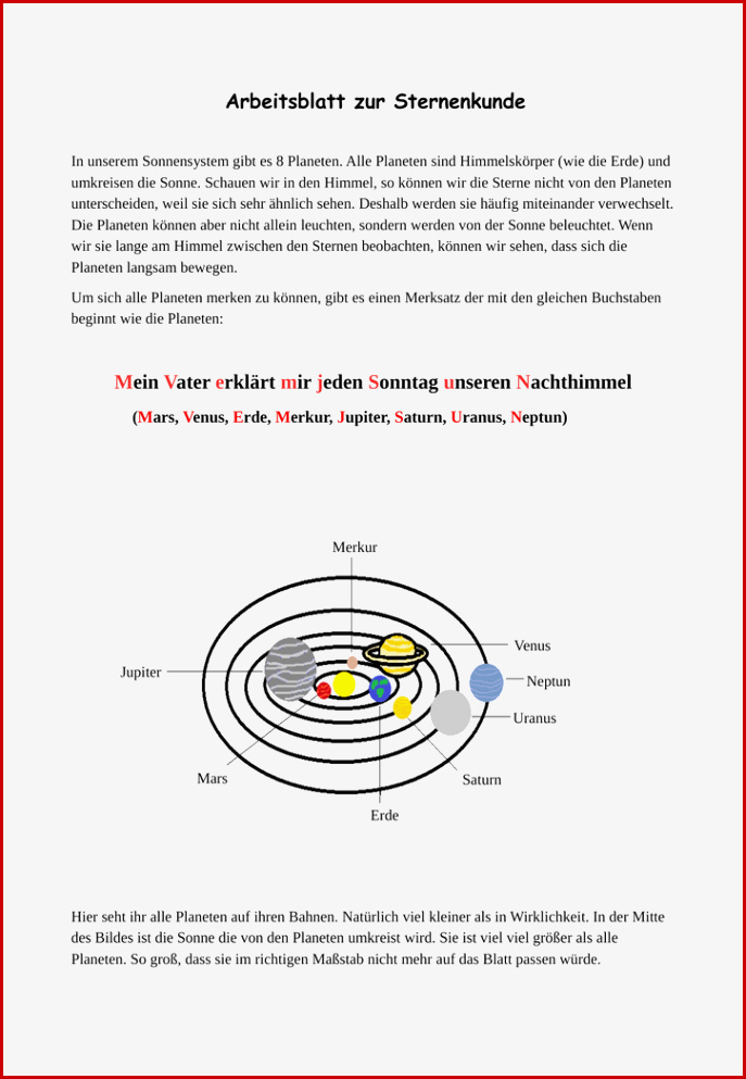 Arbeitsblatt Zur Sternenkunde Mein Vater Erklärt Mir Jeden