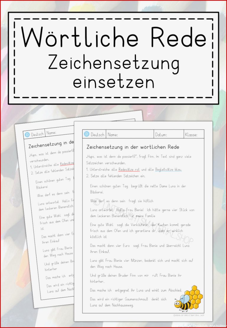 Arbeitsblatt zur Zeichensetzung in der wörtlichen Rede