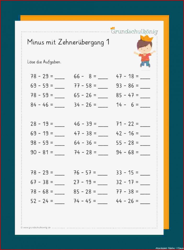 Arbeitsblatter Mathe Klasse 1 Minus Kostenlose Übungen