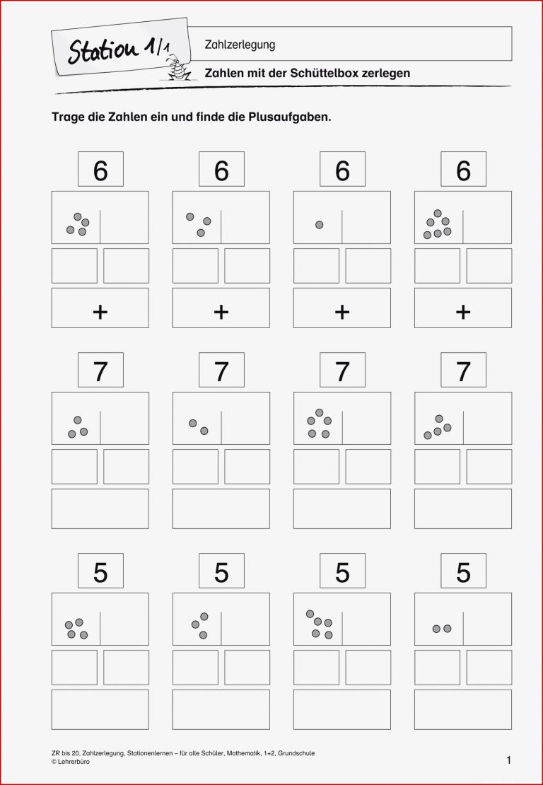 Arbeitsblatter Mathe Klasse 1 Zahlen Zerlegen Kostenlose