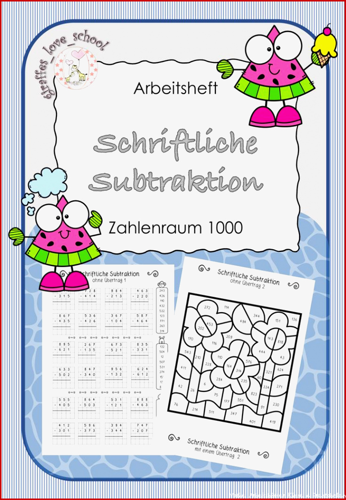 Arbeitsheft Schriftliche Subtraktion Zahlenraum 1000