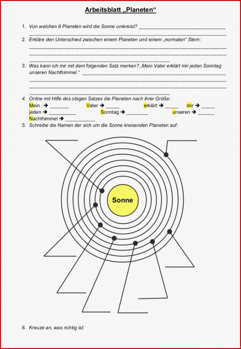 Arbeitsmaterial Planeten Grundschule Sachunterricht