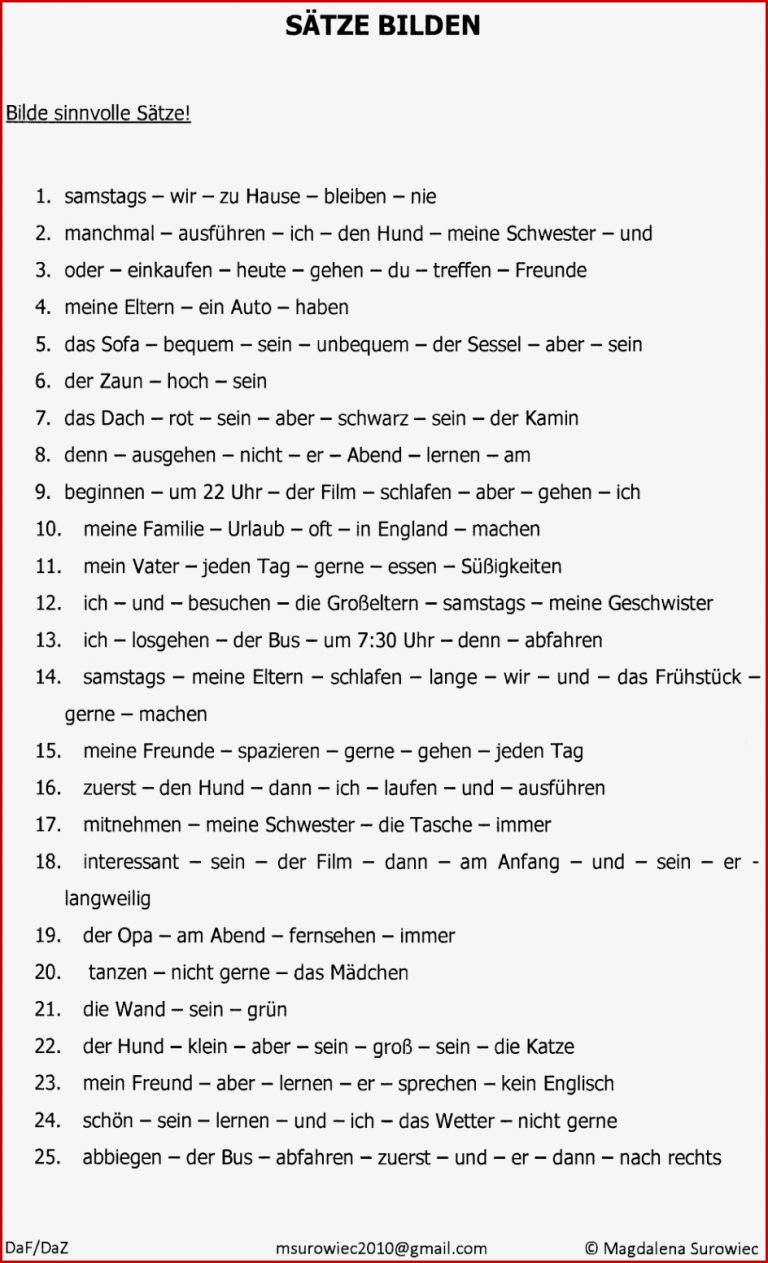 aspekte der germanistik saetze bilden stufe a1