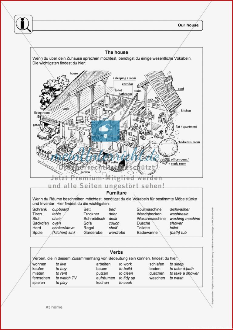 At Home Our House and Furniture Exercises Lösungen