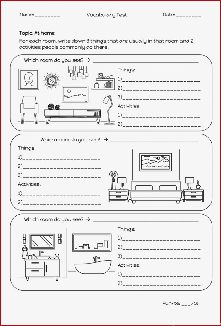 At home parts of the house furniture Vokabeltest