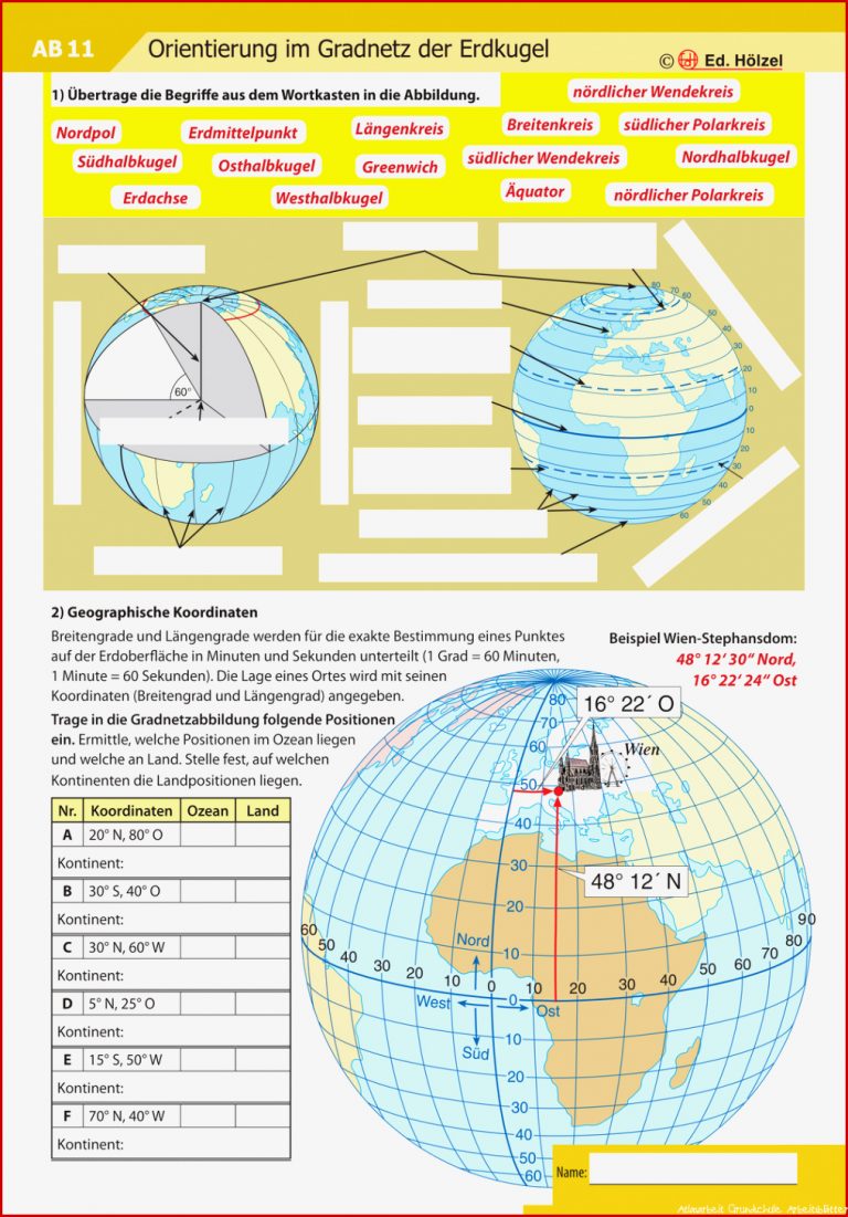 Atlasarbeit – Orientierung und Suche mit Gradnetz und