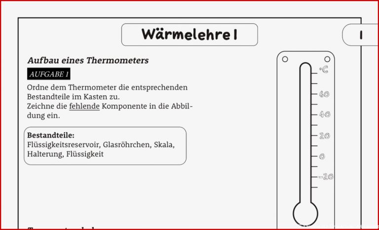 Aufbau Thermometer Arbeitsblatt Carl Winslow Grundschule