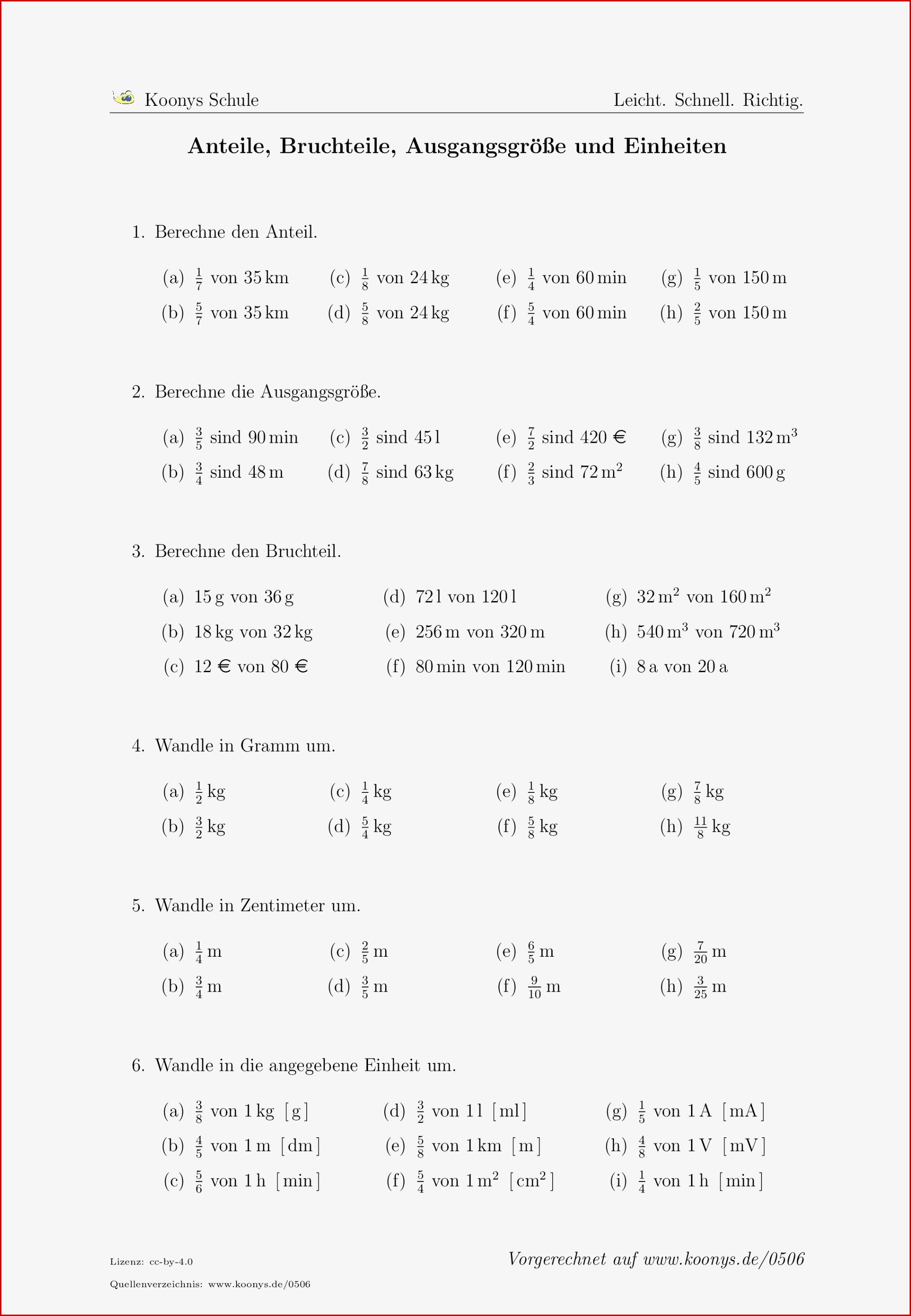 Aufgaben Anteile Bruchteile Ausgangsgröße Und Einheiten
