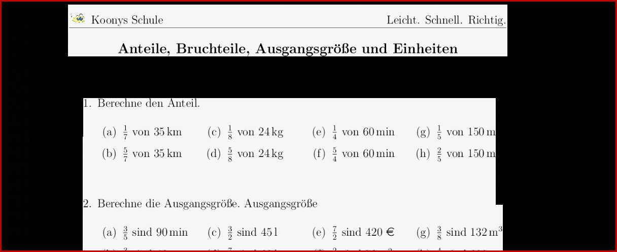 Aufgaben Anteile Bruchteile Ausgangsgröße Und Einheiten