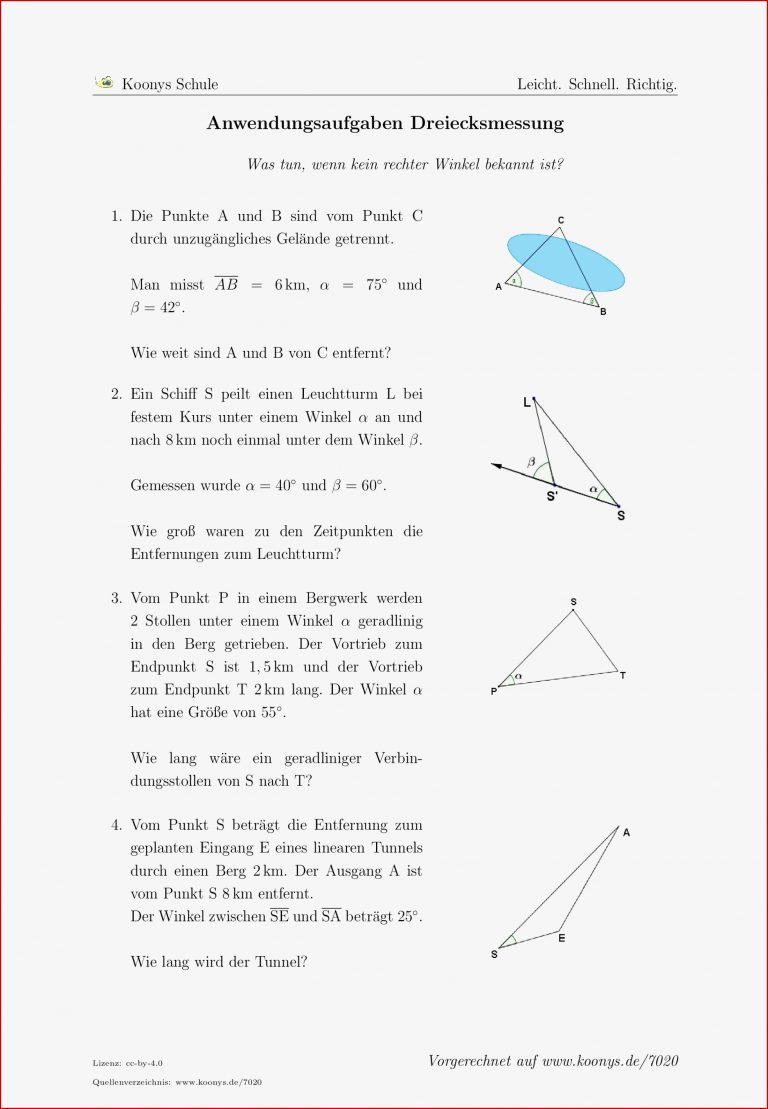 Aufgaben Anwendungsaufgaben Dreiecksmessung mit Lösungen