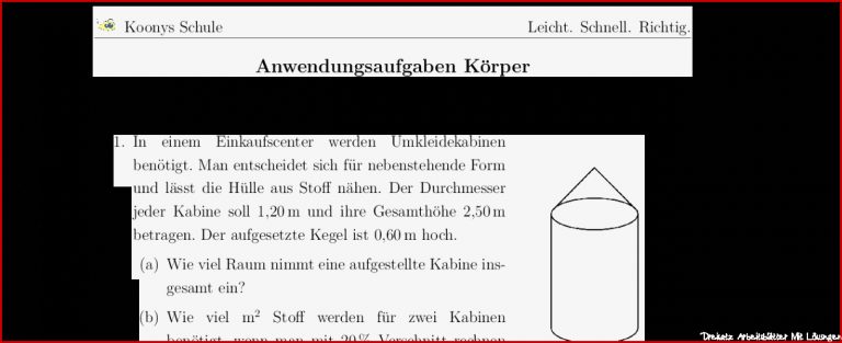 Aufgaben Anwendungsaufgaben Körper mit Lösungen