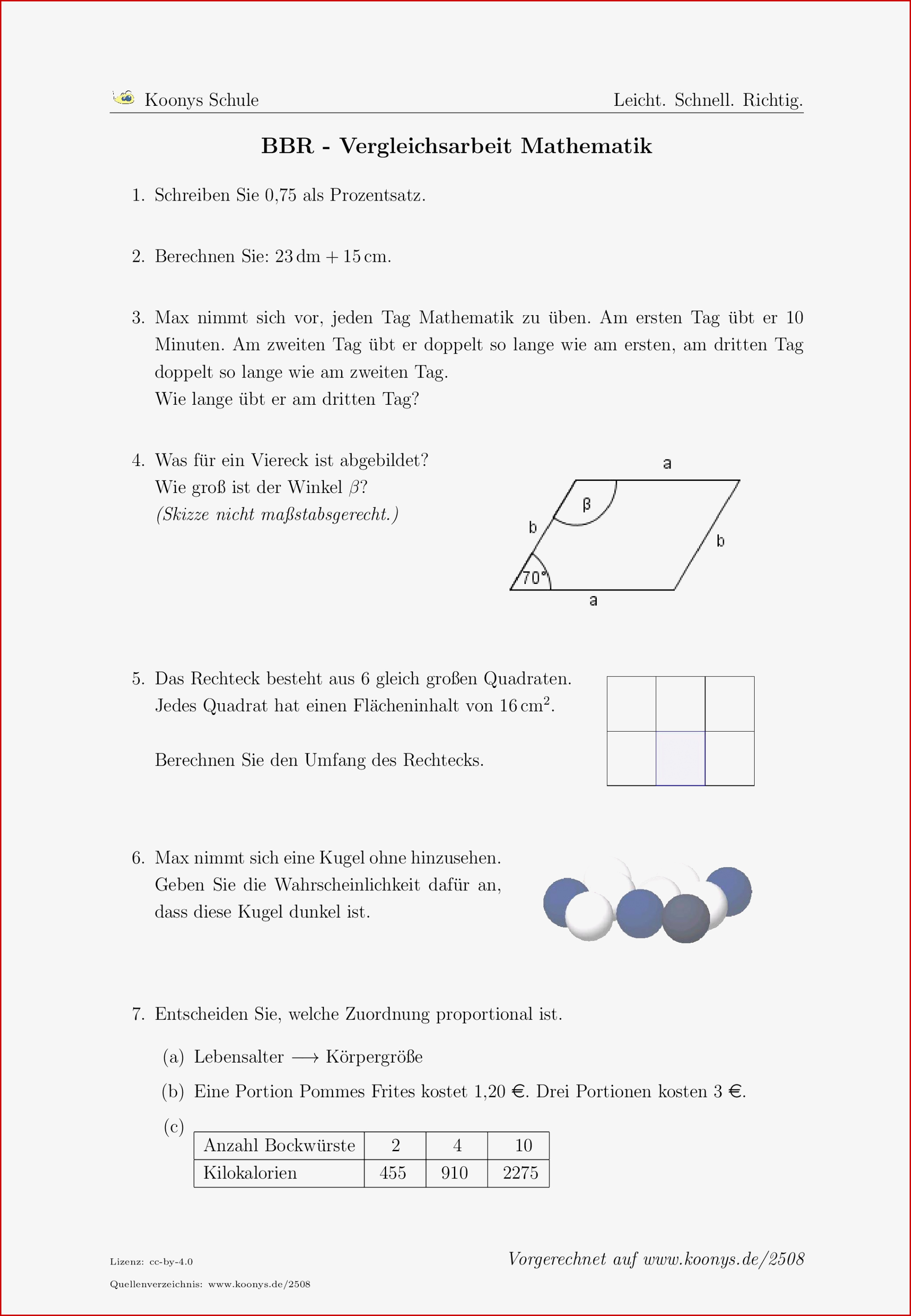 Aufgaben Bbr Vergleichsarbeit Mathematik Mit Lösungen