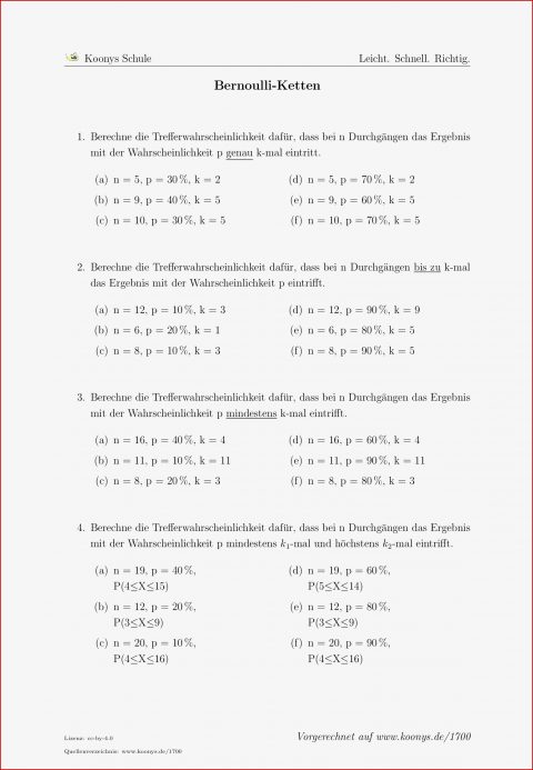 Aufgaben Bernoulli Ketten Mit Lösungen