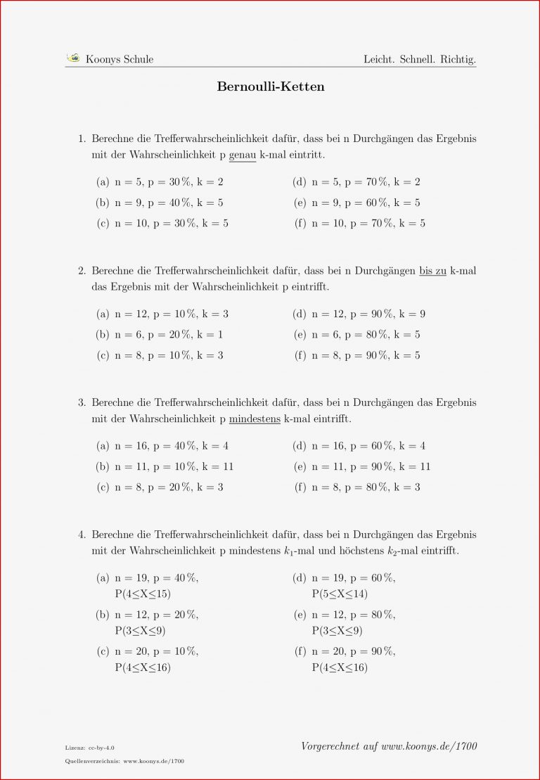 Aufgaben Bernoulli Ketten mit Lösungen