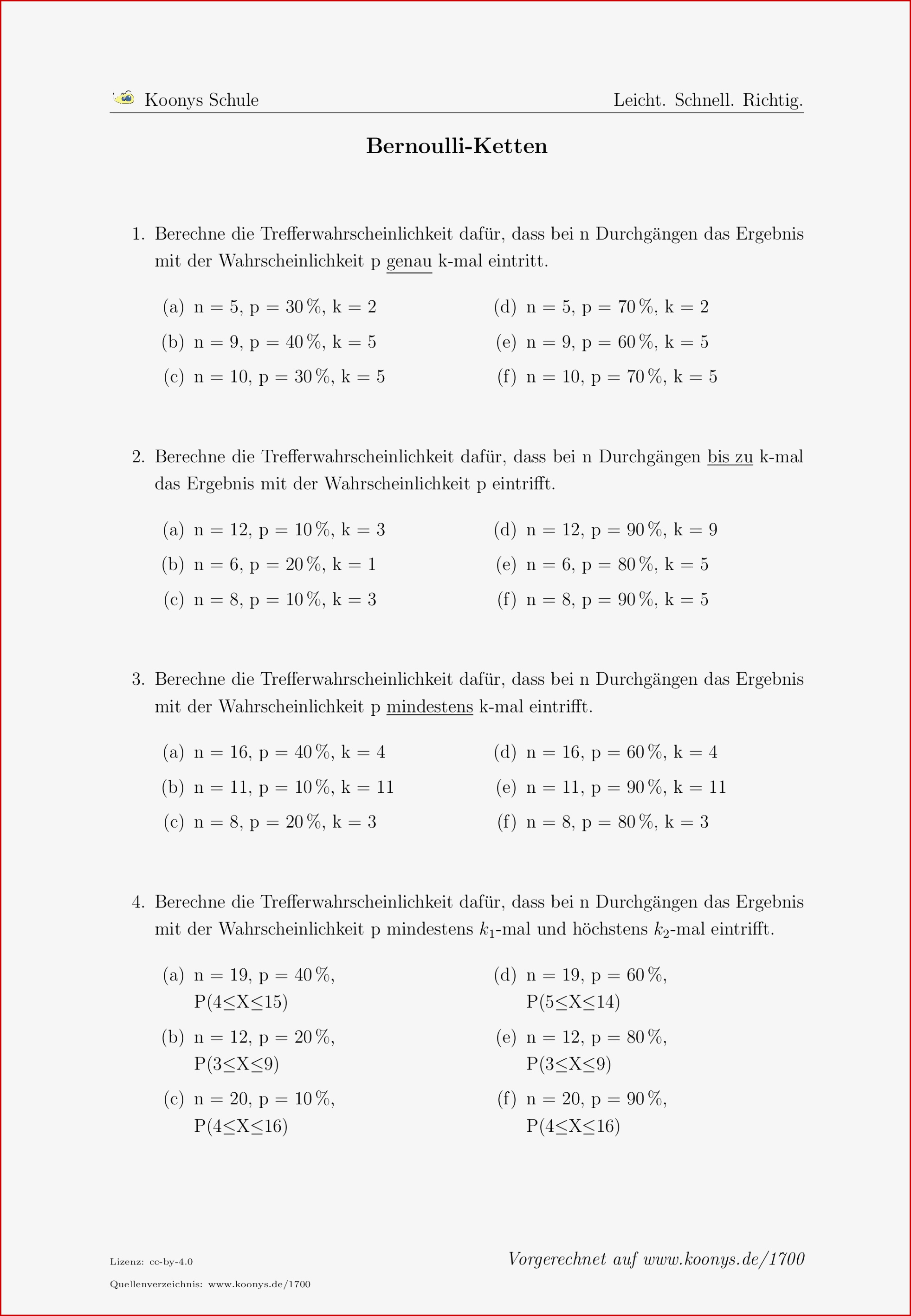 Aufgaben Bernoulli Ketten Mit Lösungen