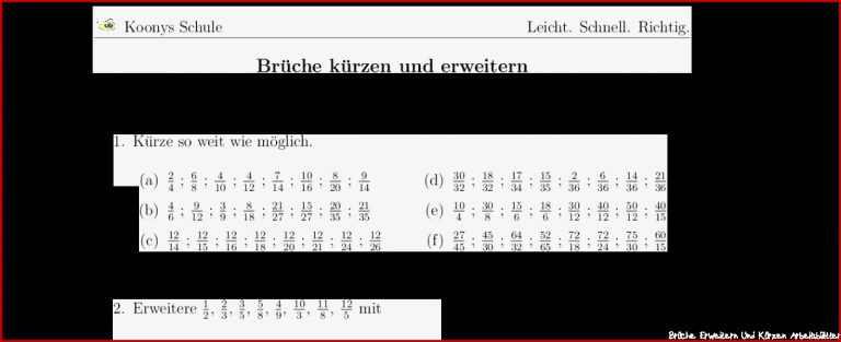 Aufgaben Brüche Kürzen Und Erweitern Mit Lösungen