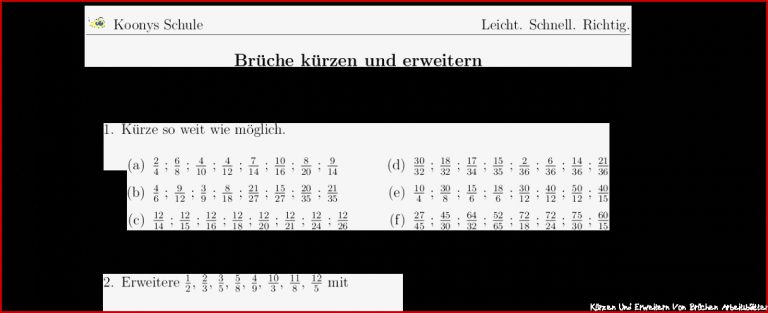 Aufgaben Brüche kürzen und erweitern mit Lösungen