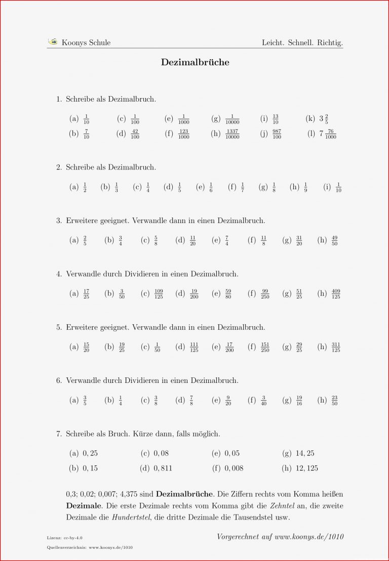 Aufgaben Dezimalbrüche Mit Lösungen