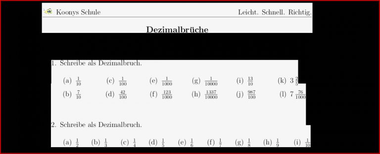 Aufgaben Dezimalbrüche mit Lösungen