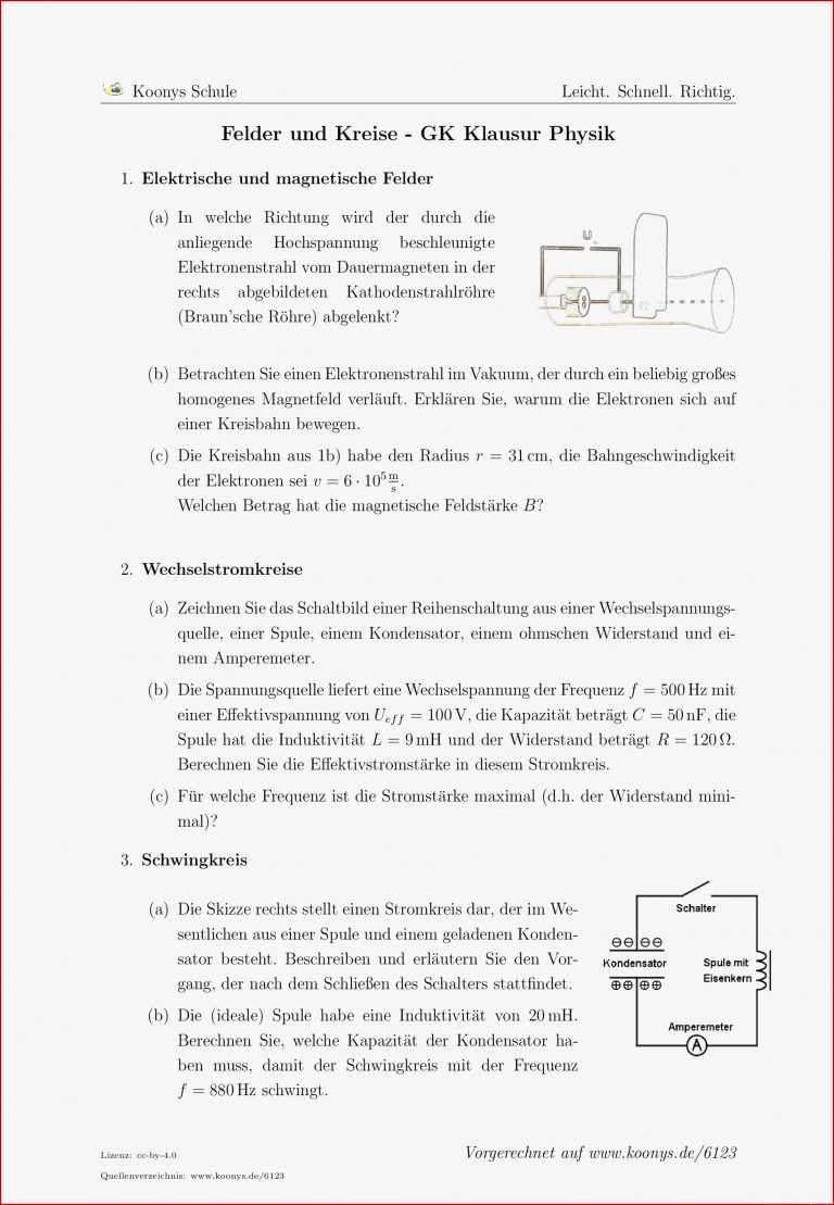 Aufgaben Felder und Kreise GK Klausur Physik mit