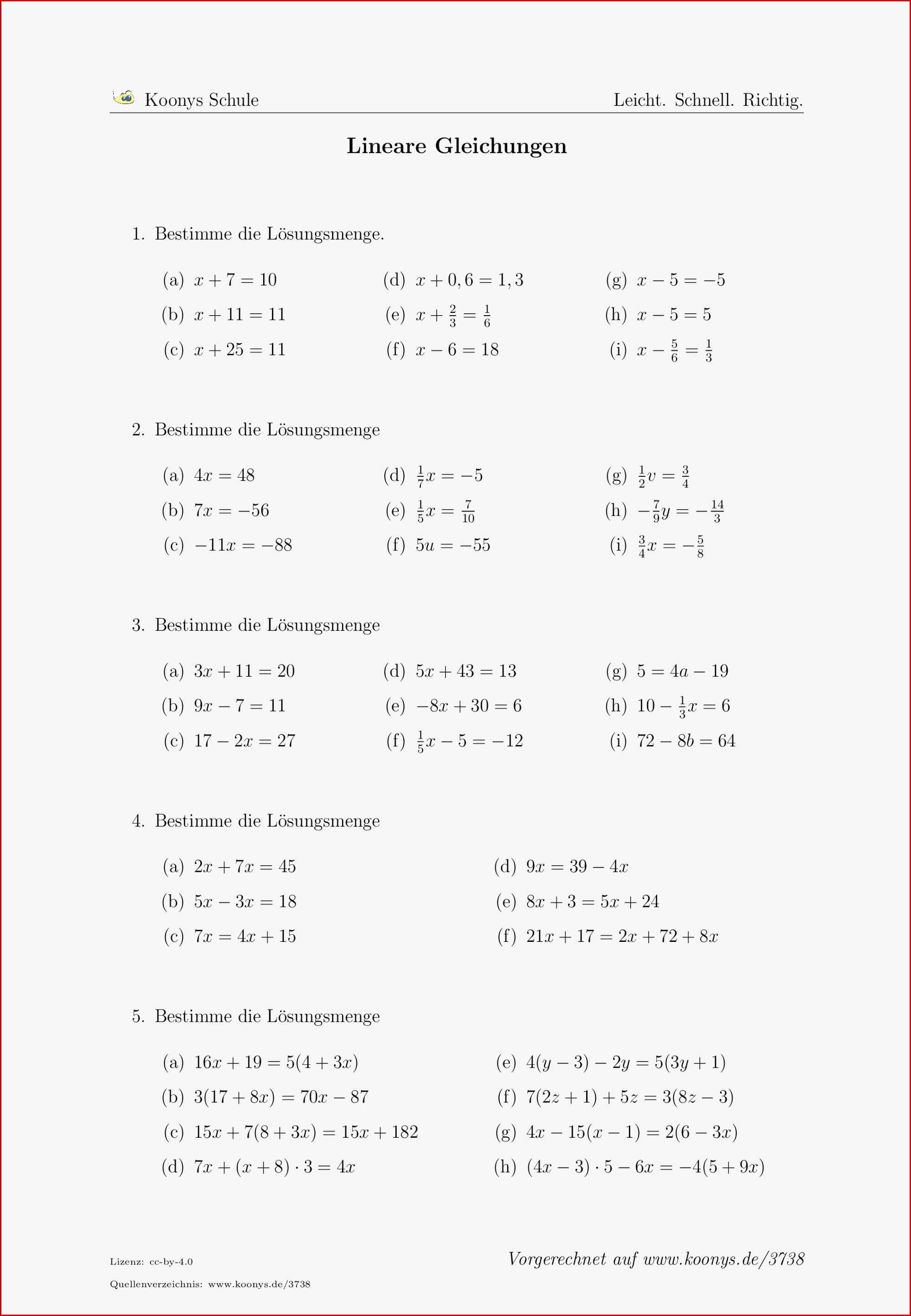 Aufgaben Lineare Gleichungen Mit Lösungen