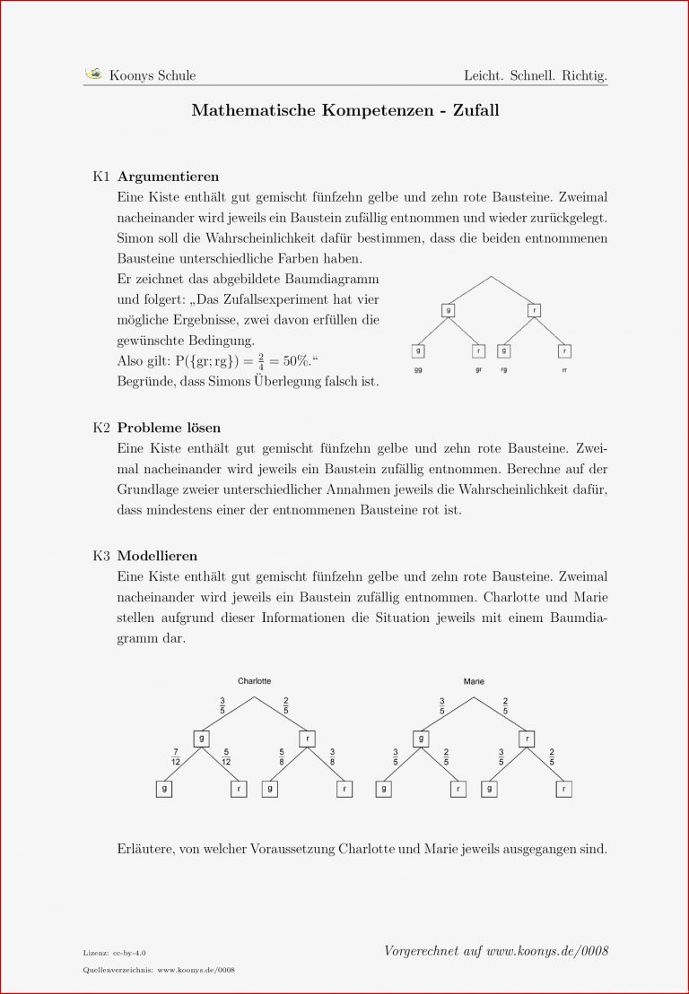 Aufgaben Mathematische Kompetenzen Zufall Mit Lösungen