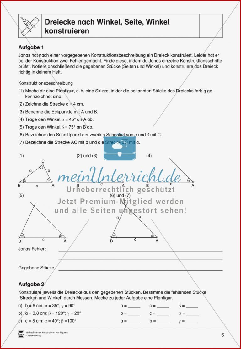 Aufgaben mit Lösungen rund um Konstruktion von