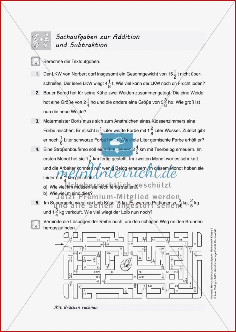 Aufgaben Mit Lösungen Zum thema "mit Brüchen Rechnen" Mit