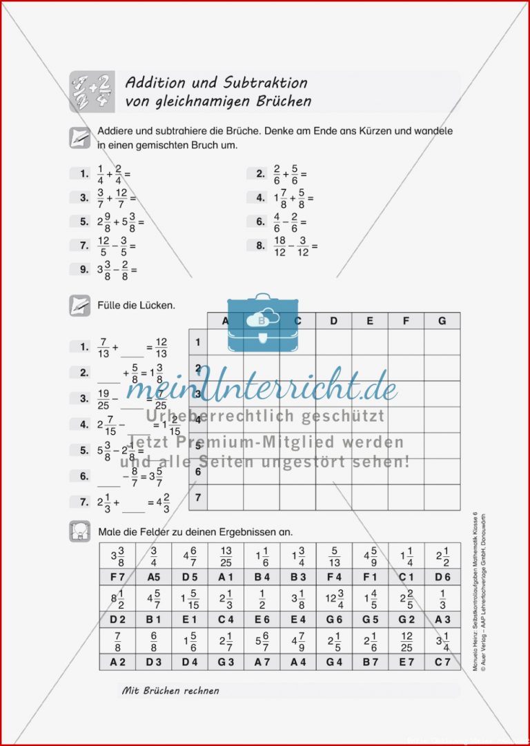 Aufgaben Mit Lösungen Zum thema "mit Brüchen Rechnen" Mit