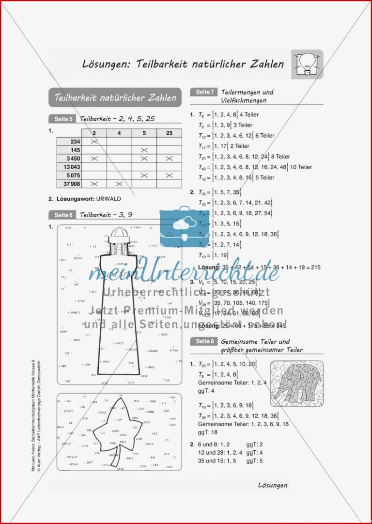Aufgaben Mit Lösungen Zum thema "teilbarkeit Natürlicher