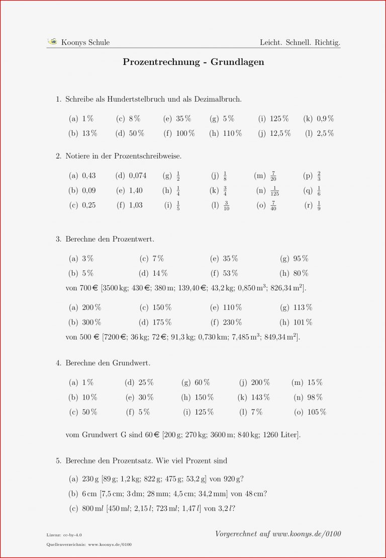 Aufgaben Prozentrechnung Grundlagen Mit Lösungen