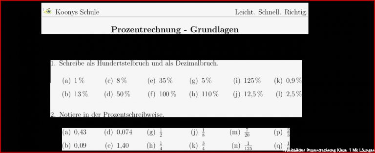 Aufgaben Prozentrechnung Grundlagen Mit Lösungen