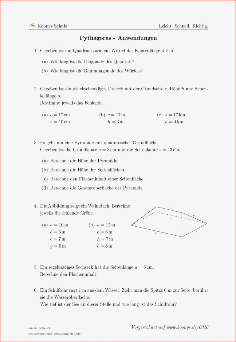 Aufgaben Pythagoras Anwendungen Mit Lösungen