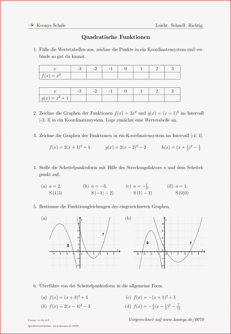 Aufgaben Quadratische Funktionen Mit Lösungen