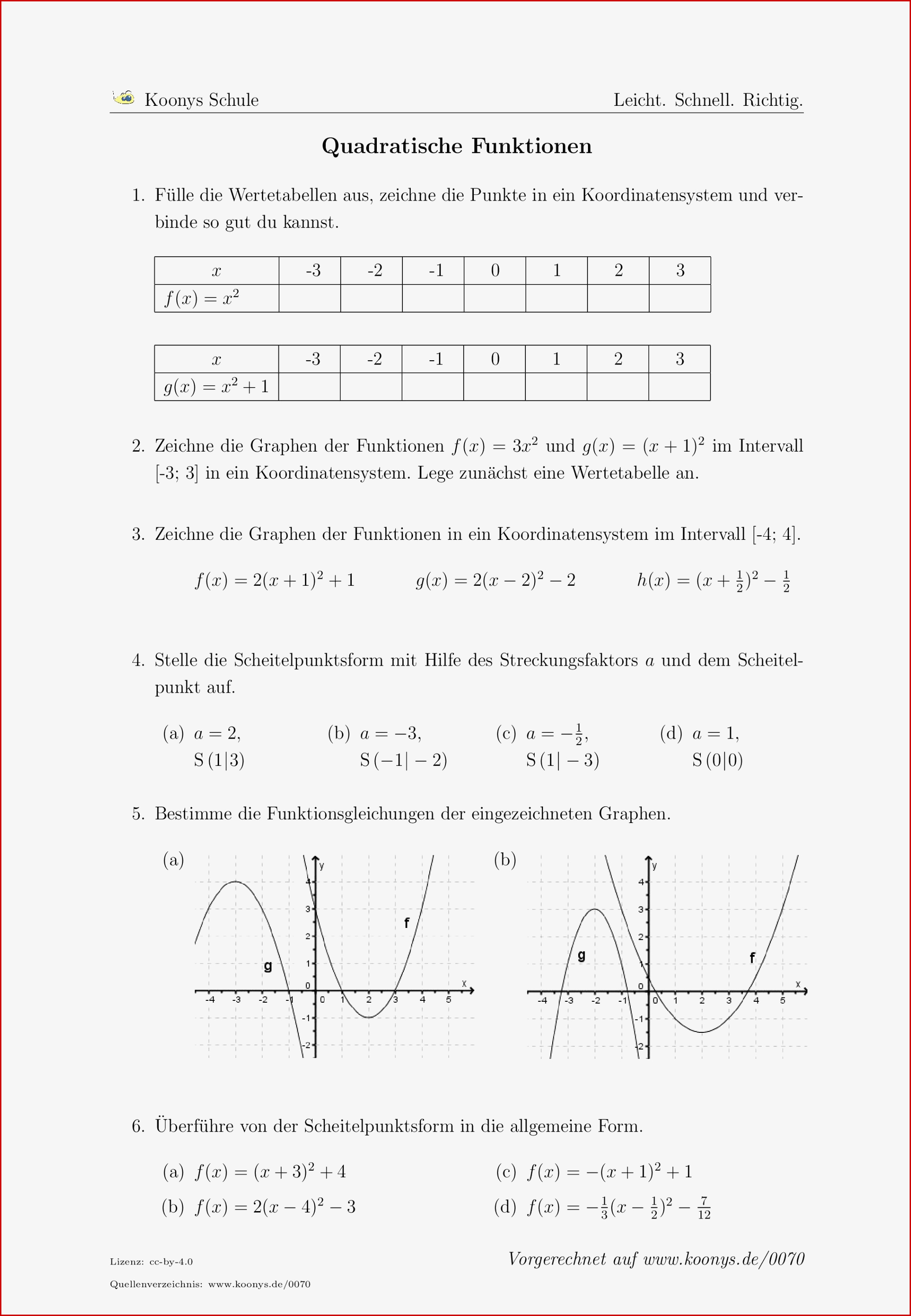 Aufgaben Quadratische Funktionen Mit Lösungen