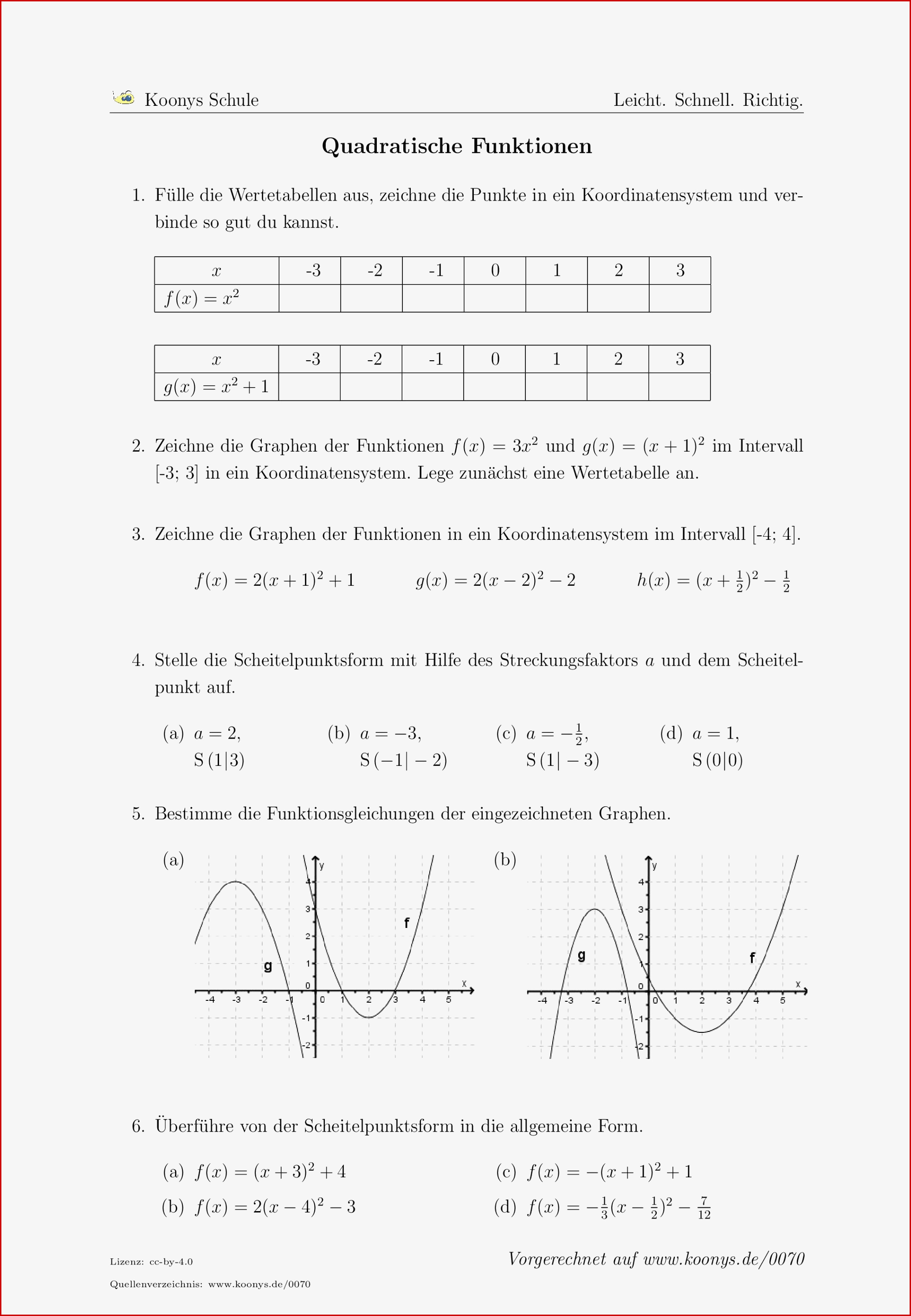 Aufgaben Quadratische Funktionen Mit Lösungen