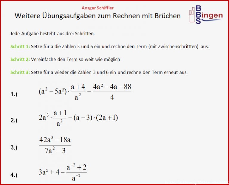 Aufgaben Rechnen Mit Brüchen