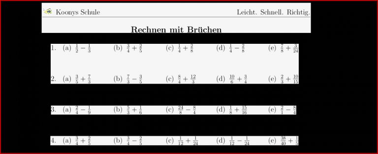 Aufgaben Rechnen Mit Brüchen Mit Lösungen