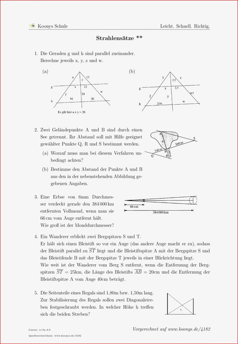Aufgaben Strahlensätze Mit Lösungen