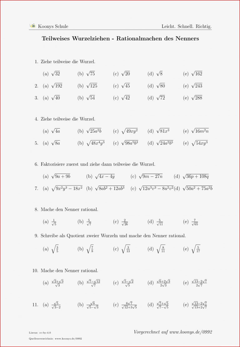 Aufgaben Teilweises Wurzelziehen Rationalmachen Des
