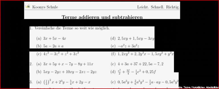 Aufgaben Terme Ad Ren Und Subtrahieren Mit Lösungen