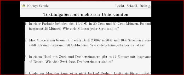 Aufgaben Textaufgaben Mit Mehreren Unbekannten Mit