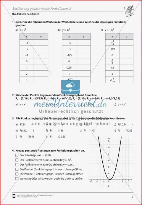 Aufgaben Zur Einführung Quadratischer Funktionen