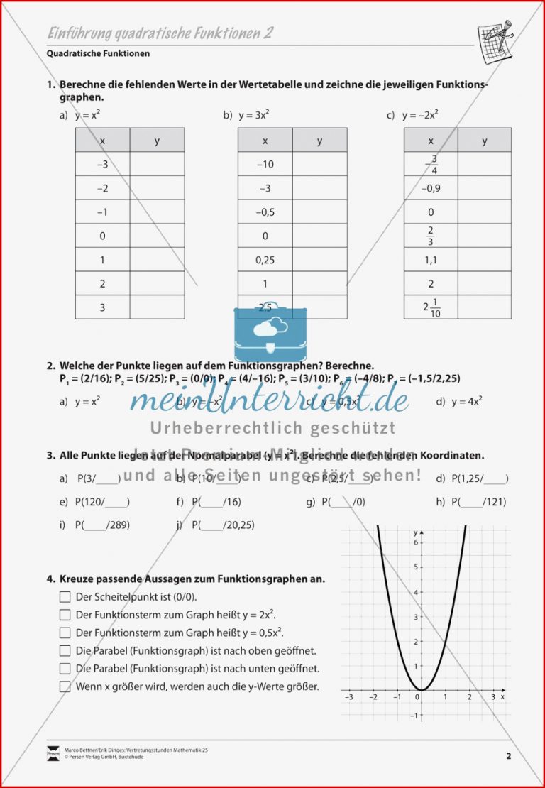 Aufgaben Zur Einführung Quadratischer Funktionen